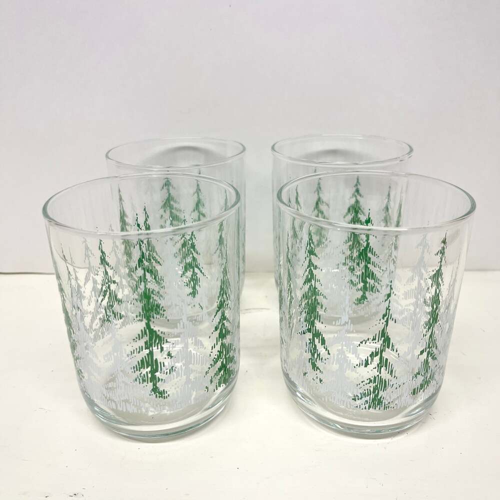 Vintage Libbey Snowy Evergreen Double Old Fashioned Cocktail Glass 12oz